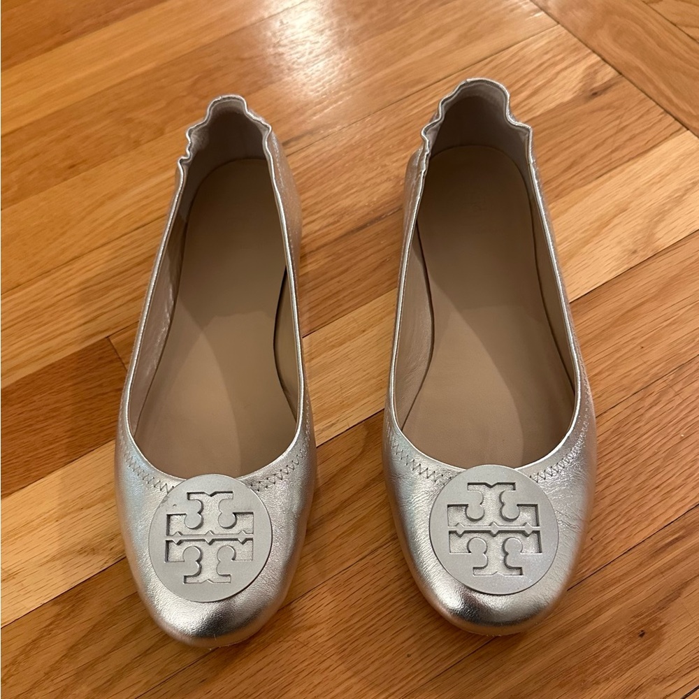 Tory Burch Silver Ballet Flats